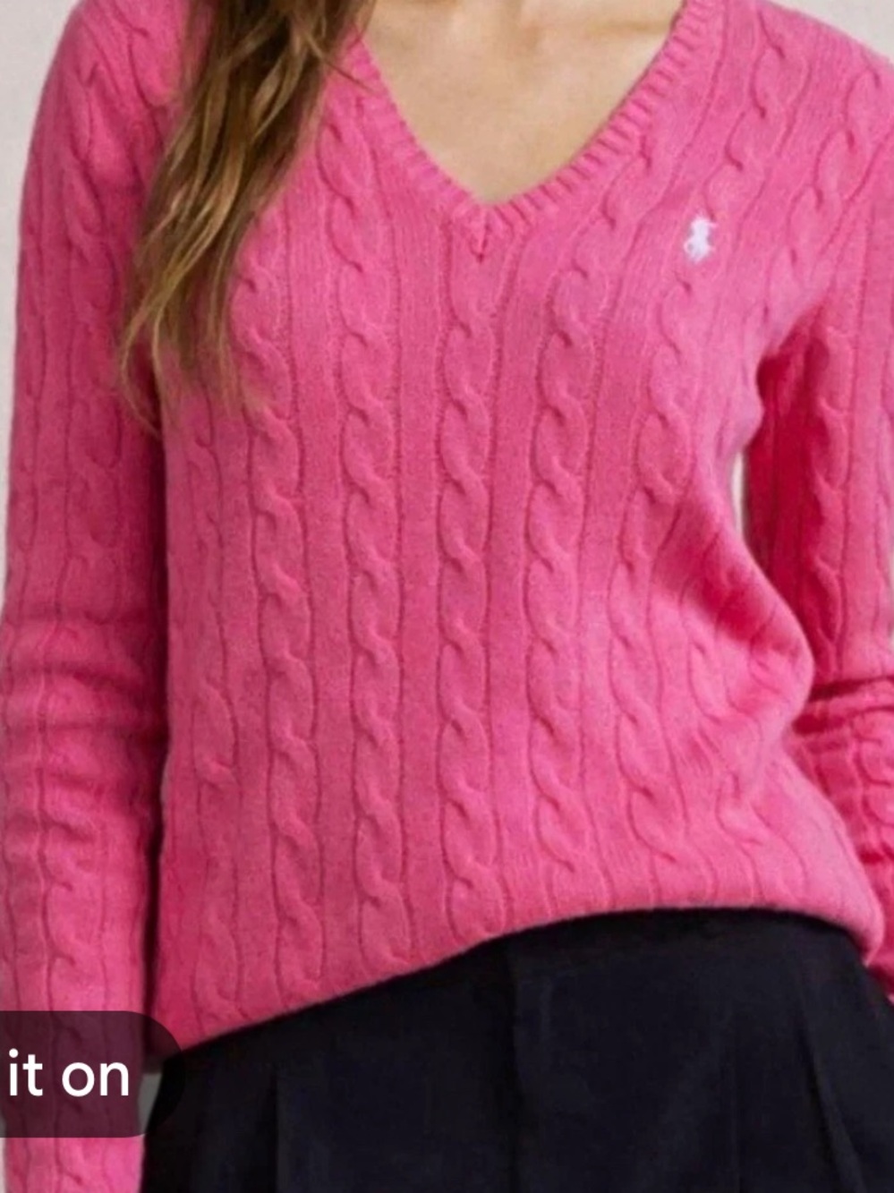 Wool/Cashmere Polo by Ralph Lauren soft Pink Cable-Knit V-Neck Sweater